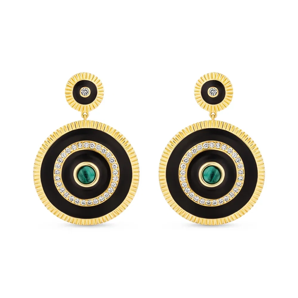 Brinco Policroma em Ouro Amarelo 18k com Malaquita e Diamantes — imagem 1