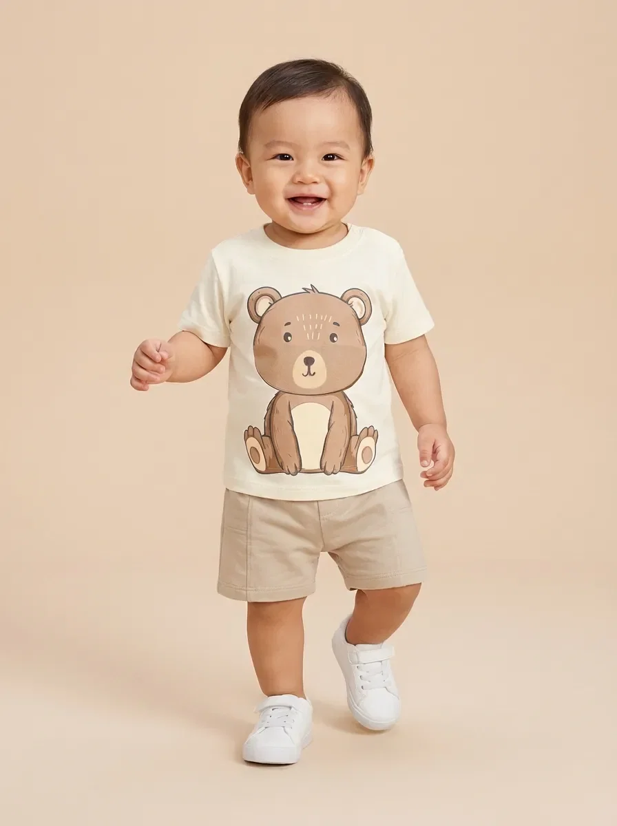 Conjunto bebê camiseta e bermuda ursinhos
