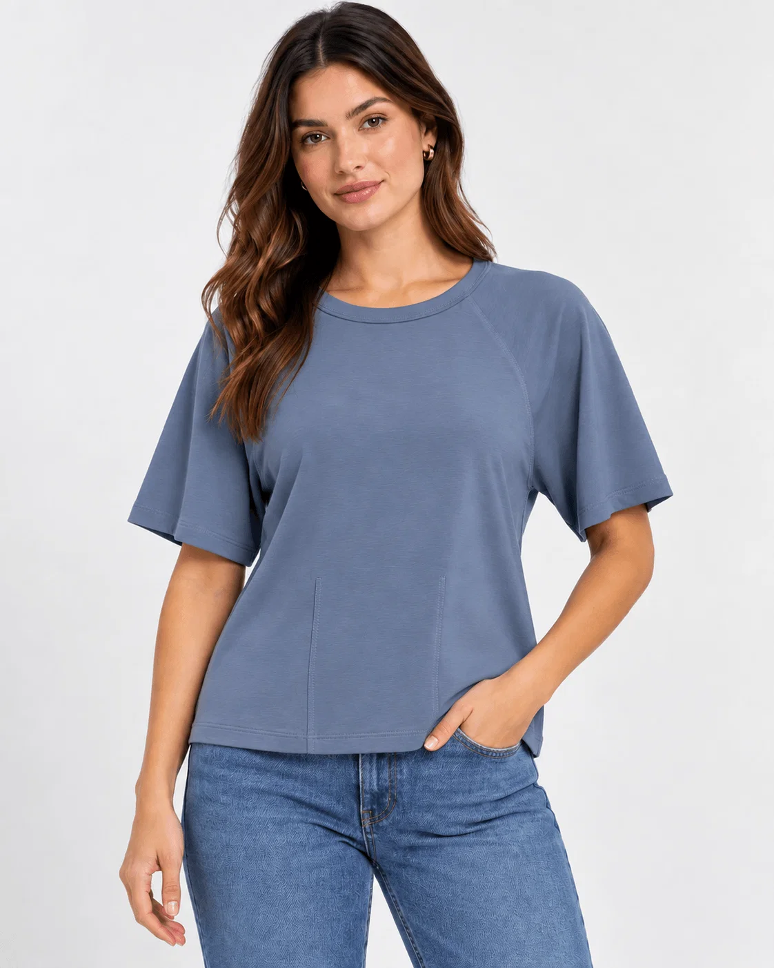 Blusa Manga Curta Gola Redonda - Azul