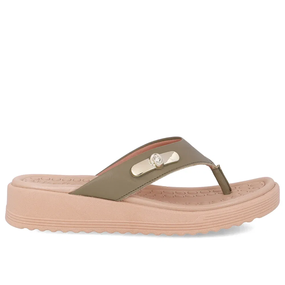 Chinelo Salto Baixo Couro Verde — imagem 1