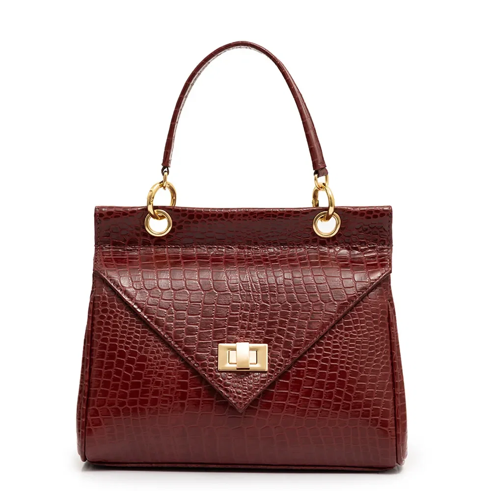 Bolsa Satchel Couro Croco Bordô — imagem 1