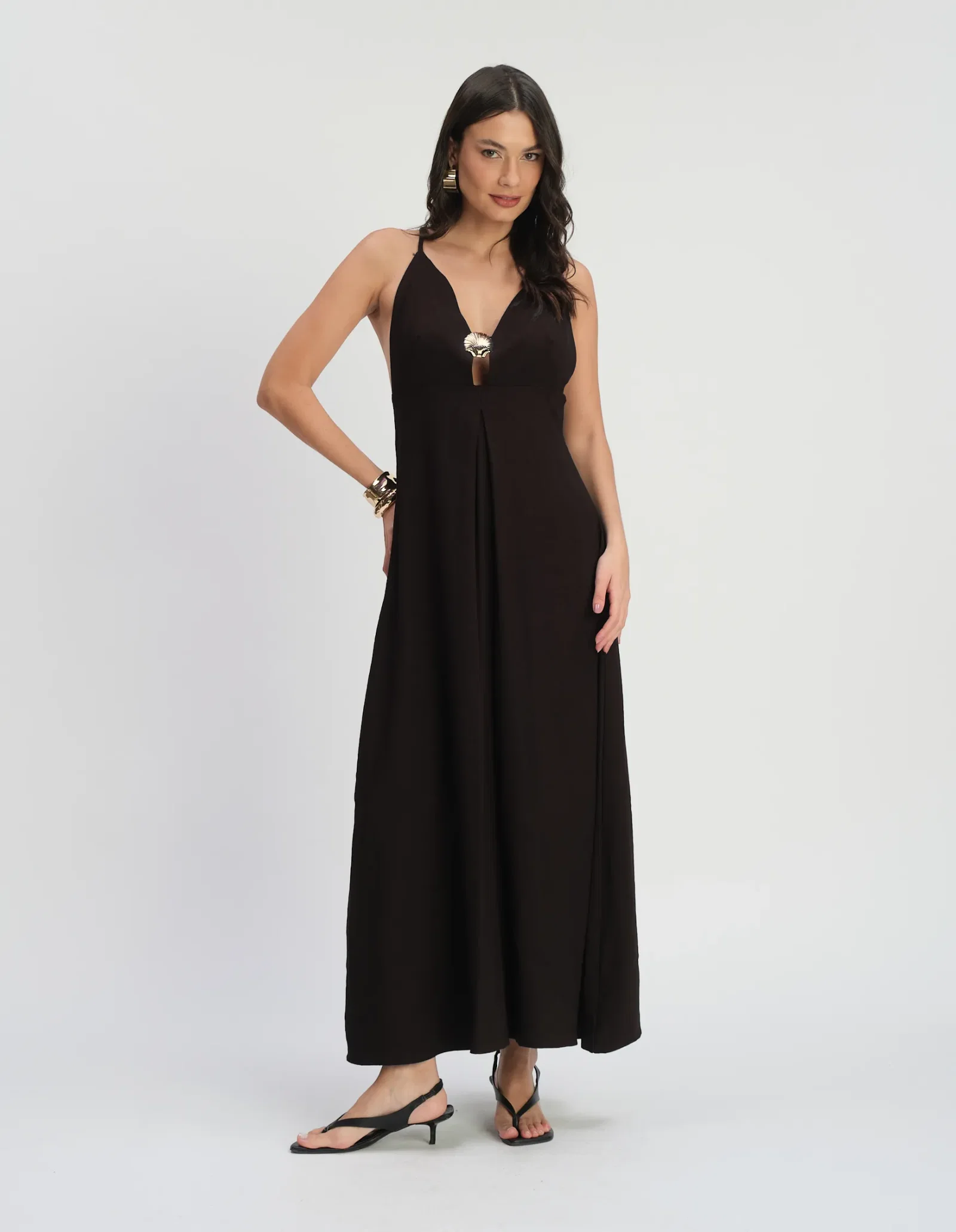 Vestido Longo Detalhe Decote Concha - Preto — imagem 1