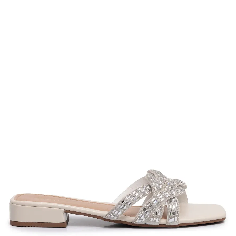 Rasteira Off White Strass