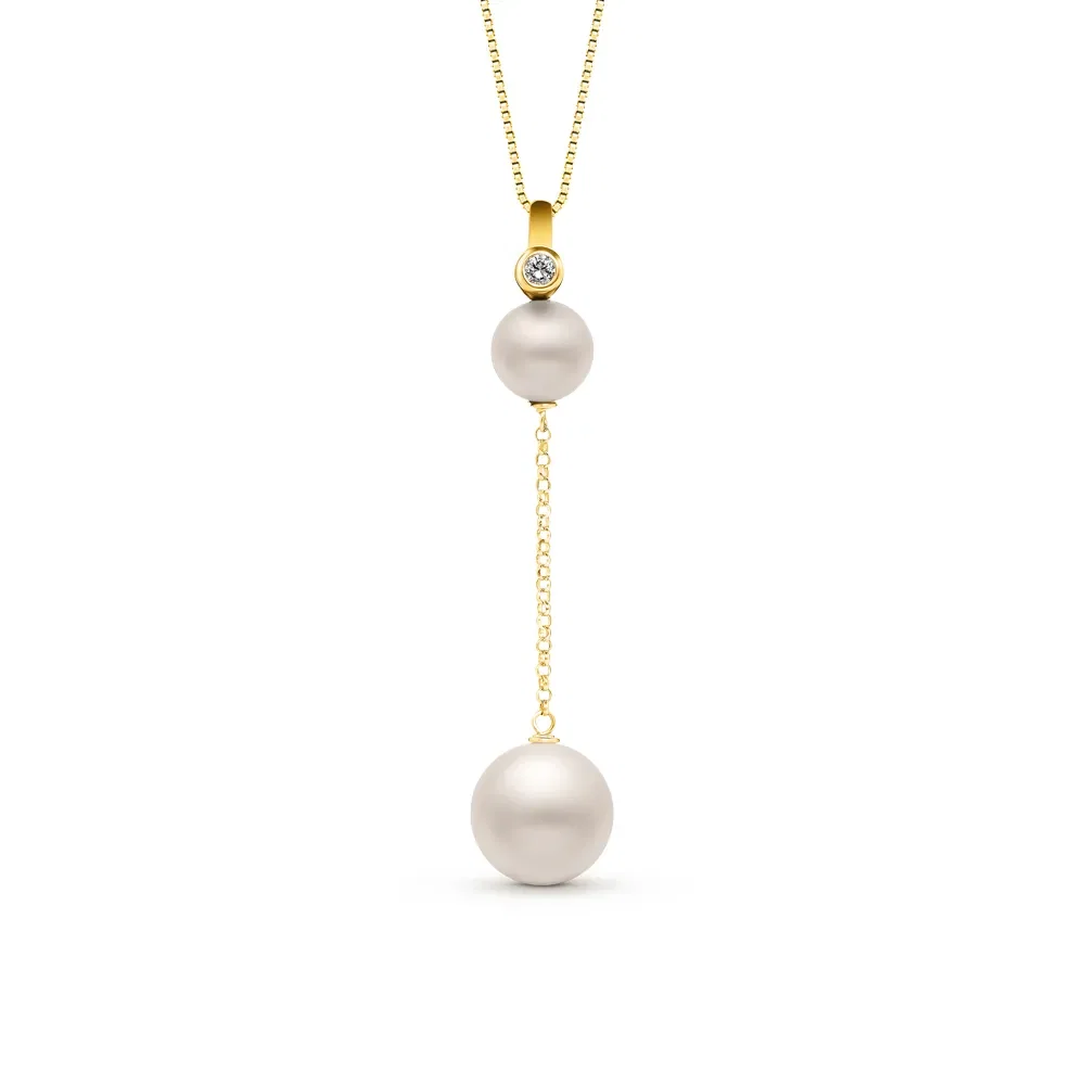 Pingente Una em Ouro Amarelo 18k com Pérolas e Diamante, 41mm — imagem 1
