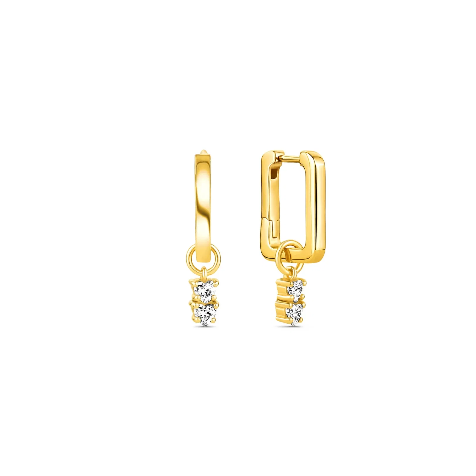 Argola Life em Prata 925 com Banho de Ouro Amarelo 18k e Pedras Incolores, 21mm