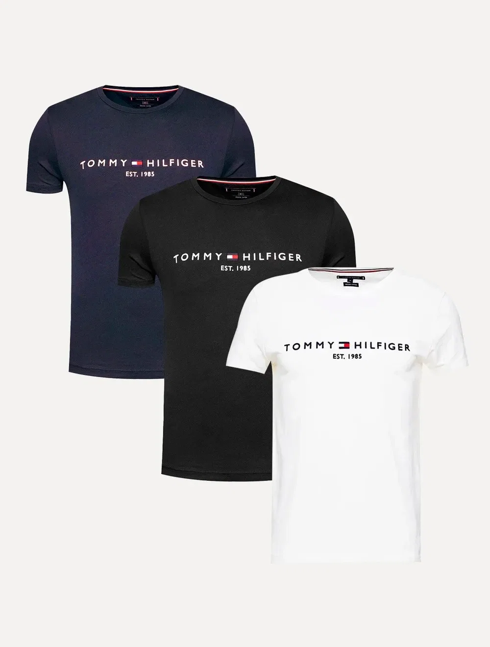 Kit Camisetas Tommy Hilfiger | Masculina Core Logo Tee Azul Marinho / Preta / Branca
