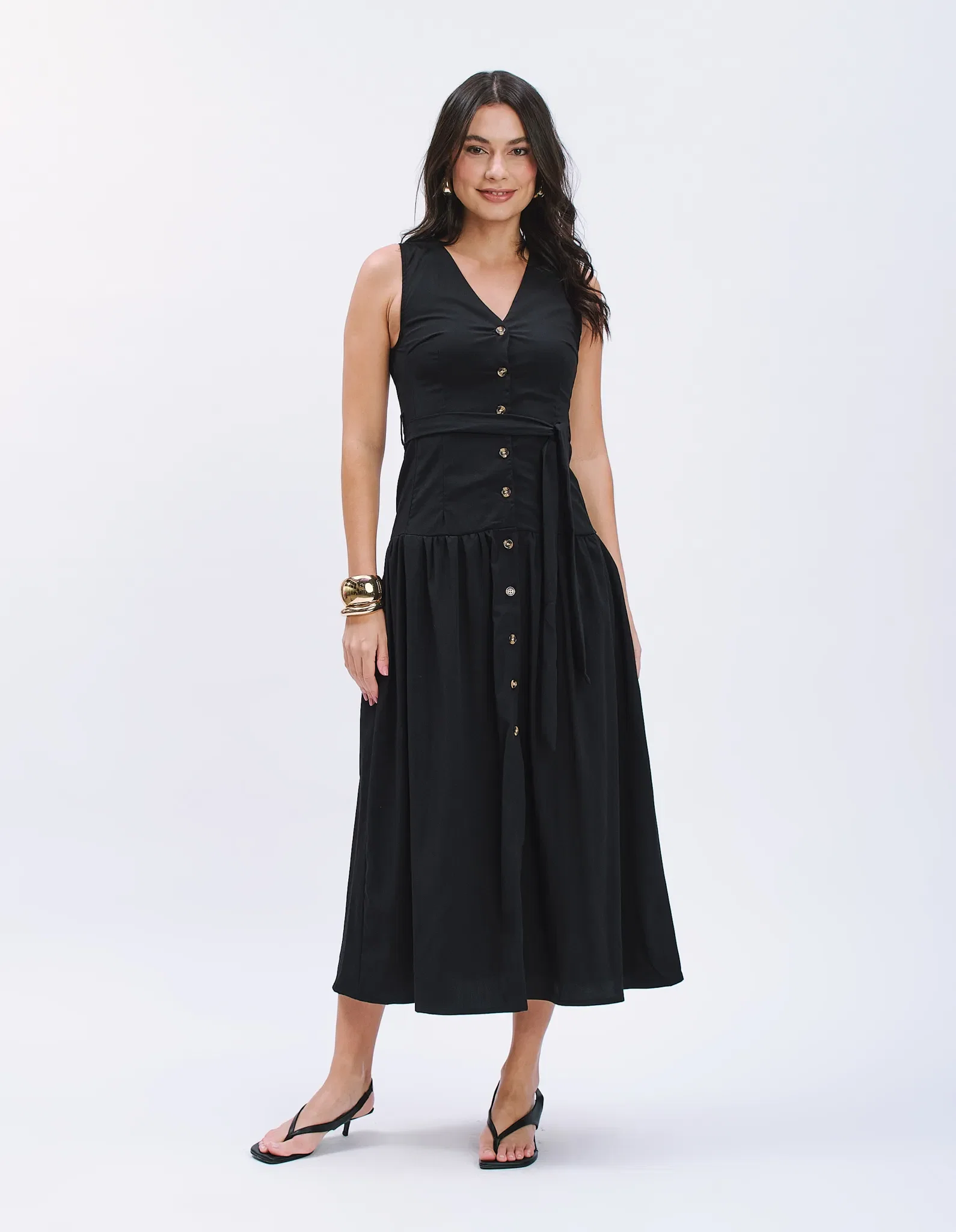 Chemise Sem Mangas Marias Com Faixa - Preto