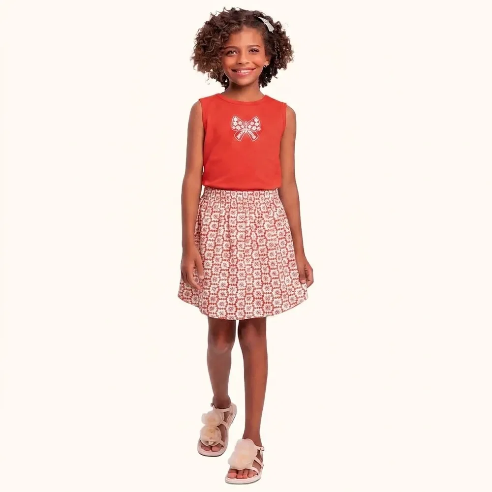 Conjunto regata em cotton leve e short saia em tecido com bordado — imagem 1