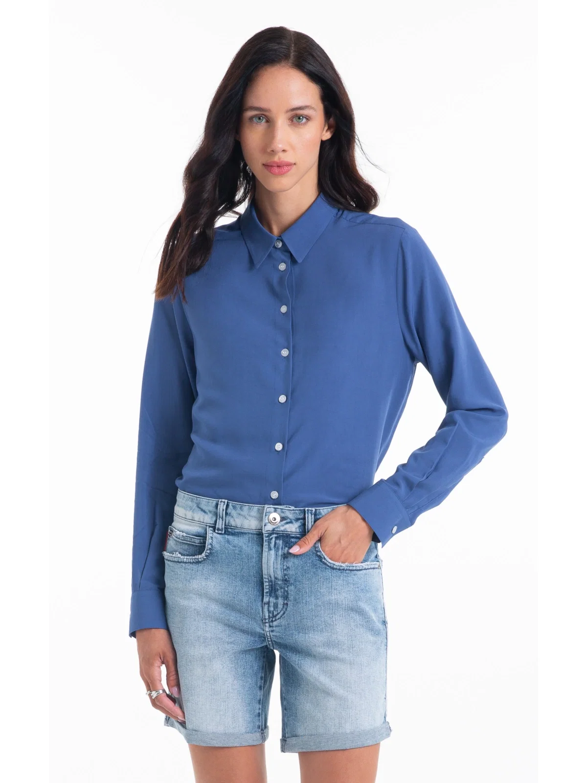 Camisa Visco Classic Xangai Fusioned Ml Azul Jeans — imagem 1