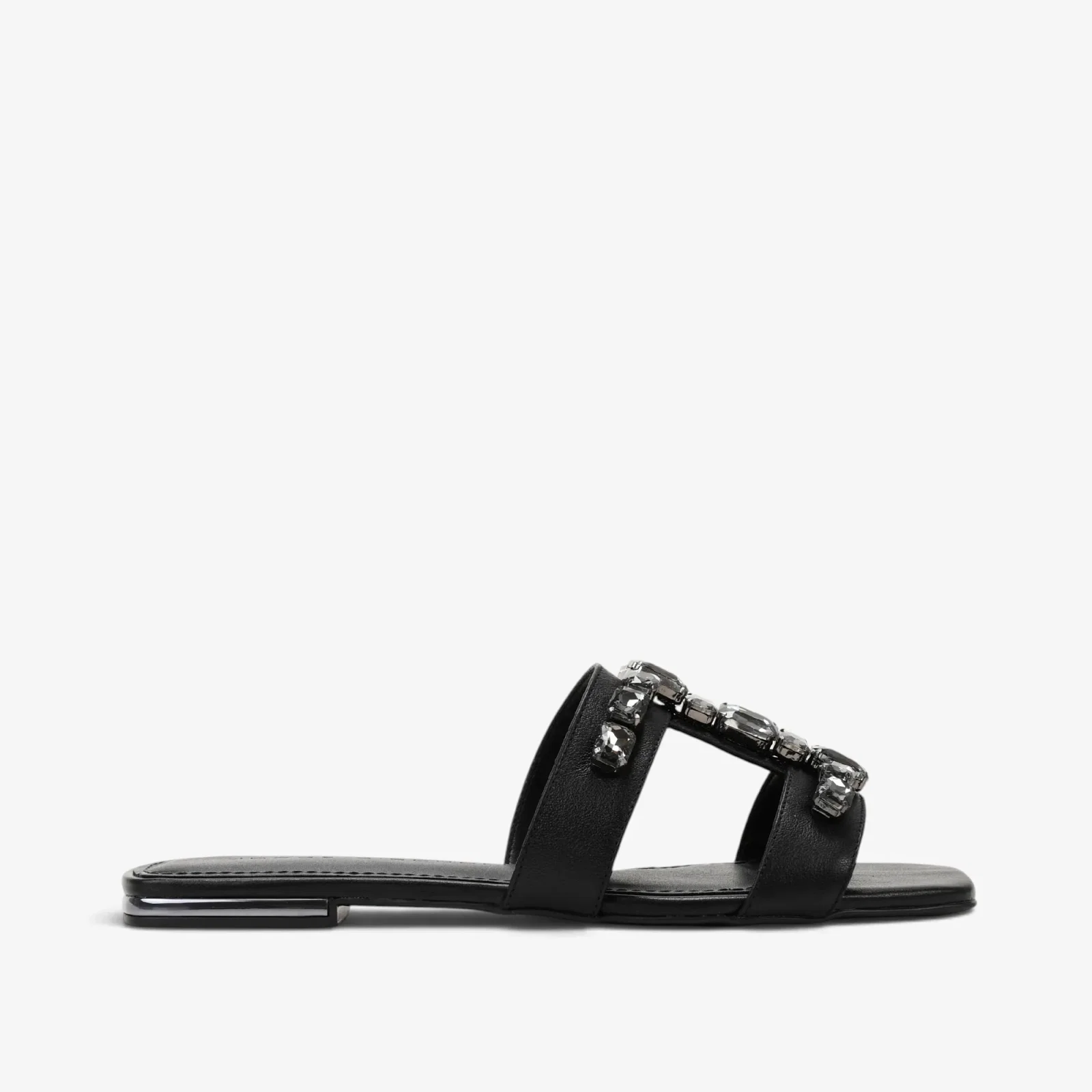 Chinelo Flat Preto Couro