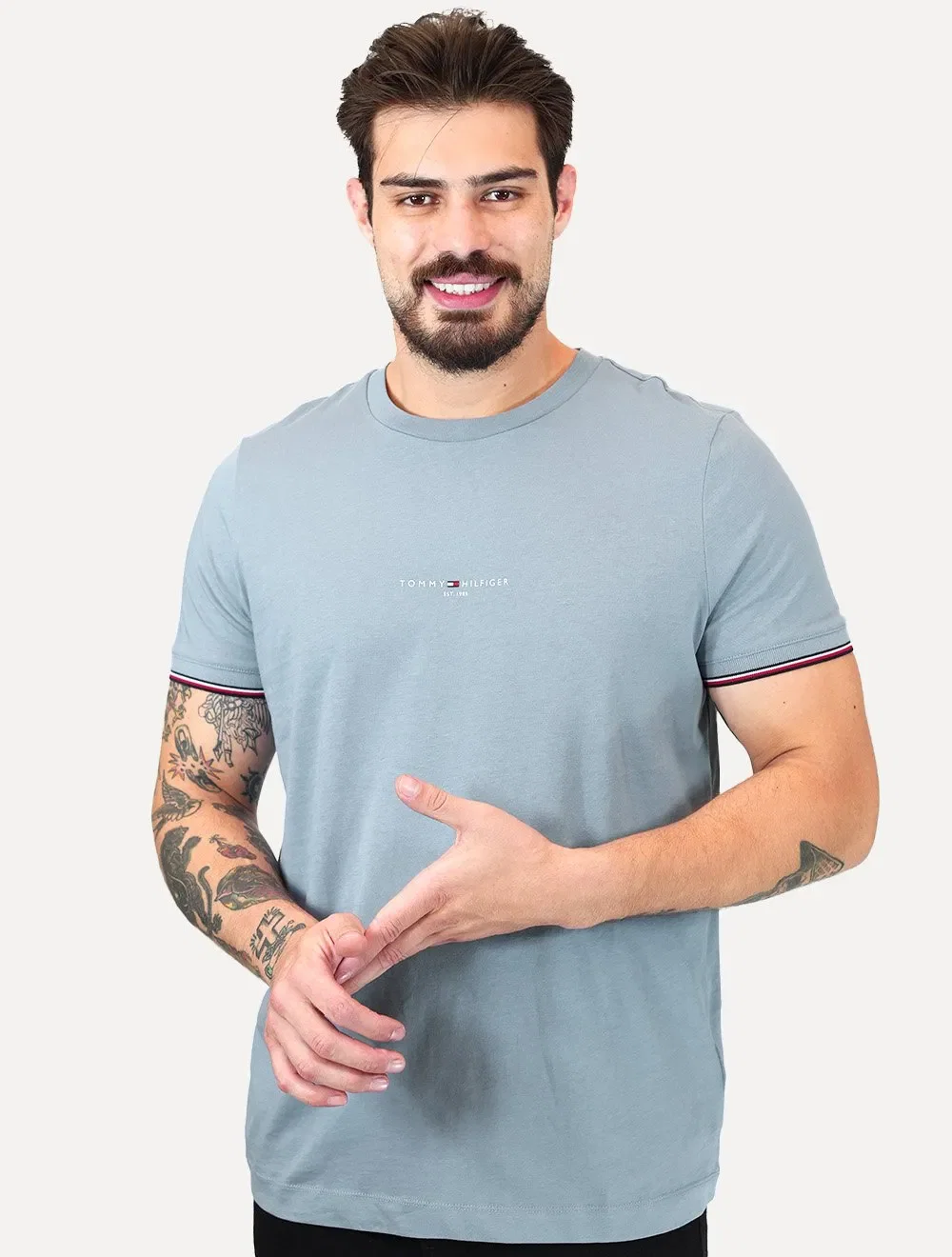 Camiseta Tommy Hilfiger Masculina Slim Fit Logo Tipped Azul Médio