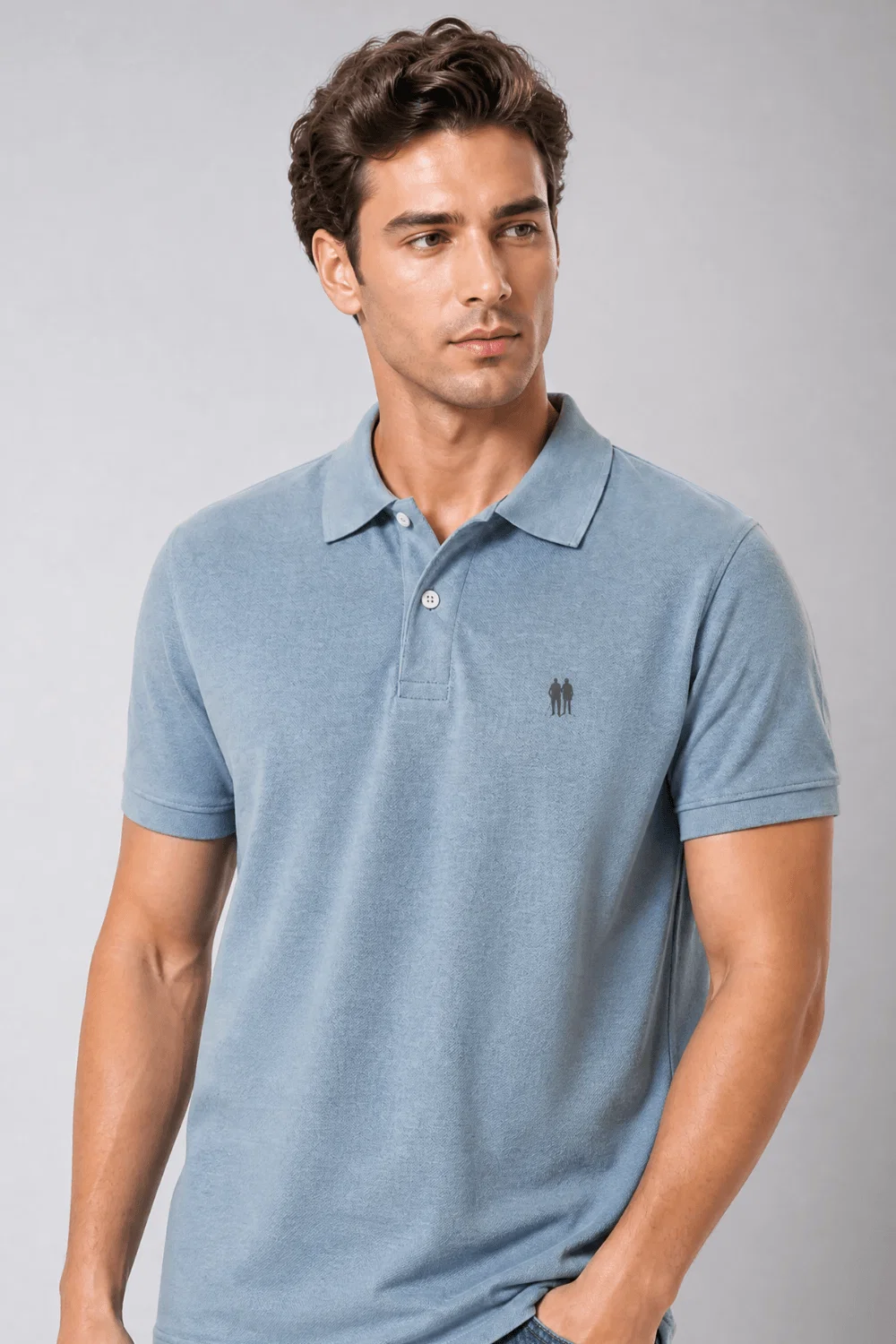 Polo Piquet Com Botão Lisa Polo Wear Azul Médio