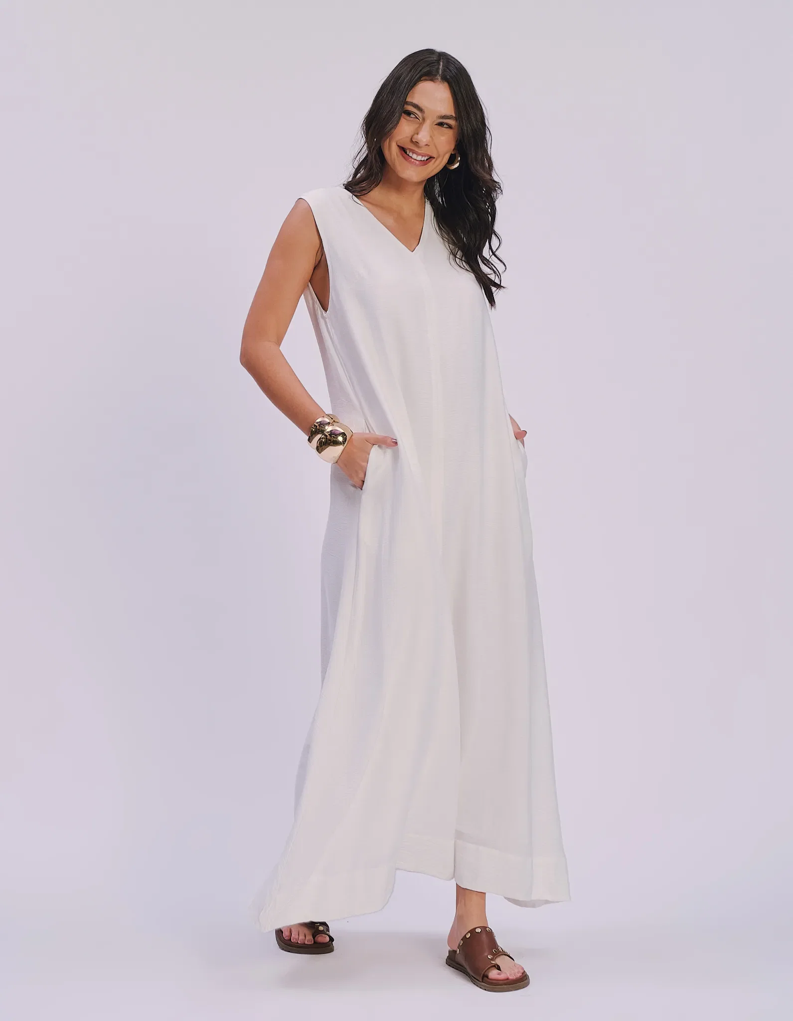 Vestido Longo Decote v - Branco