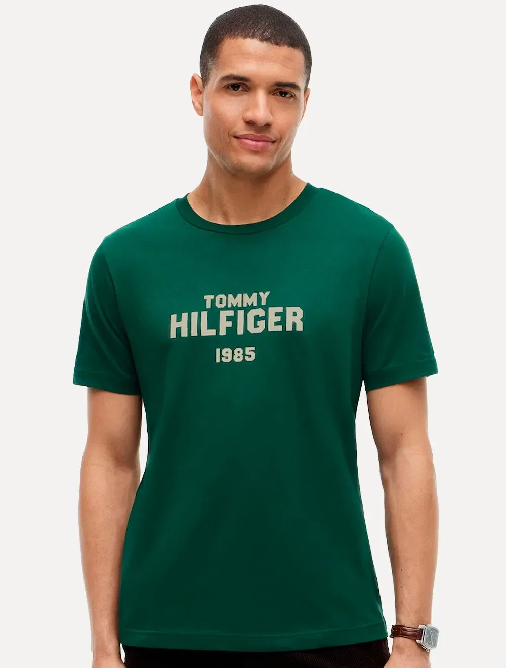 Camiseta Tommy Hilfiger Masculina Arch Logo 1985 Verde Escuro