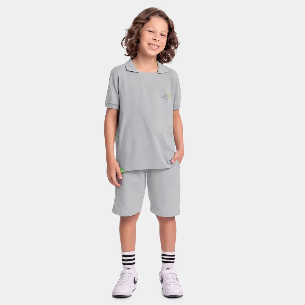 Conjunto camisa polo esporte e bermuda em moletinho