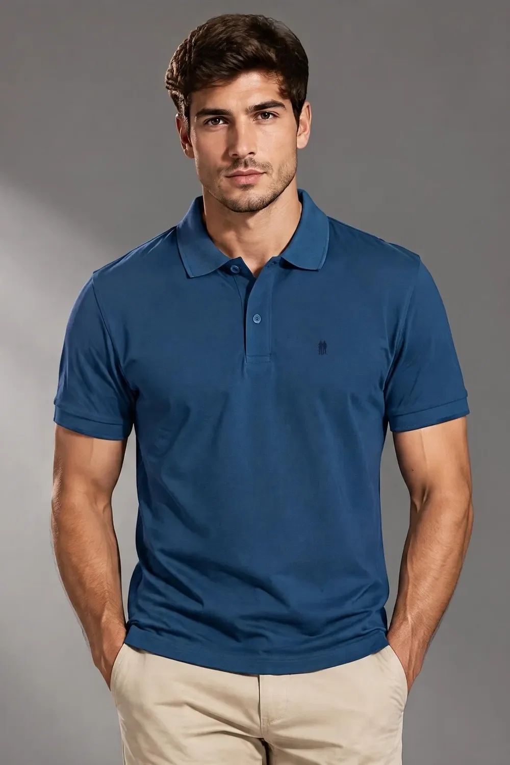 Polo Piquet Lisa Com Botão Polo Wear Azul
