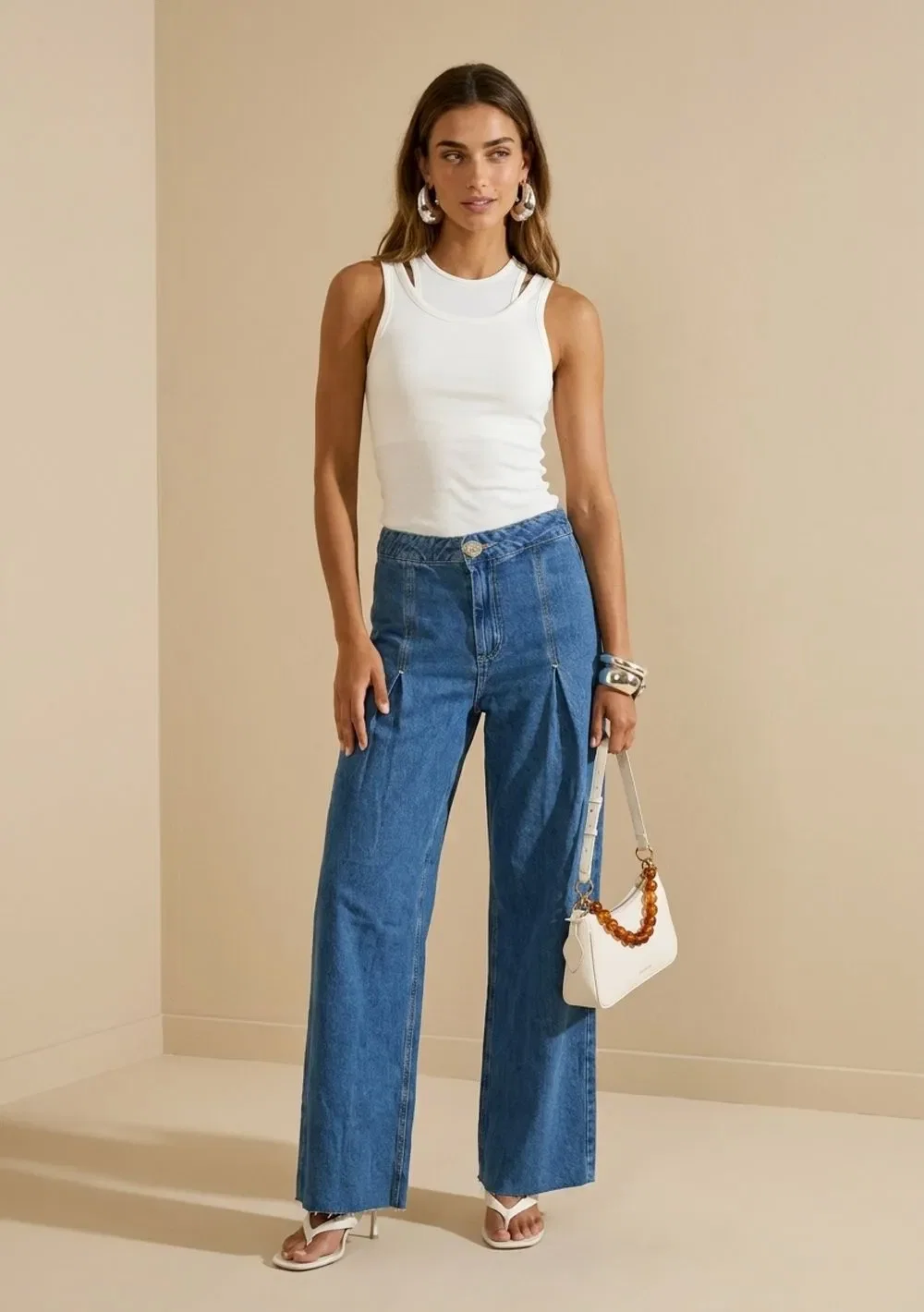 Calça Pantalona Alta Azul