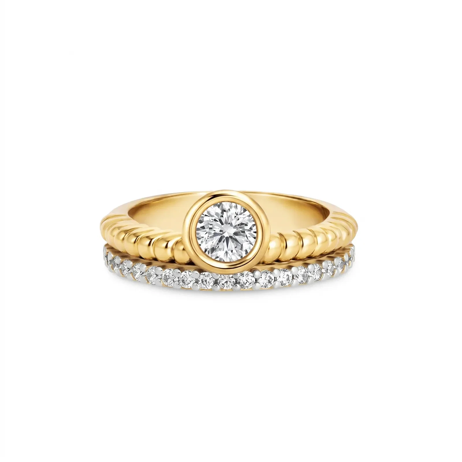 Anel Life Lunar II em Prata 925 com Banho de Ouro Amarelo e Zircônia Incolor