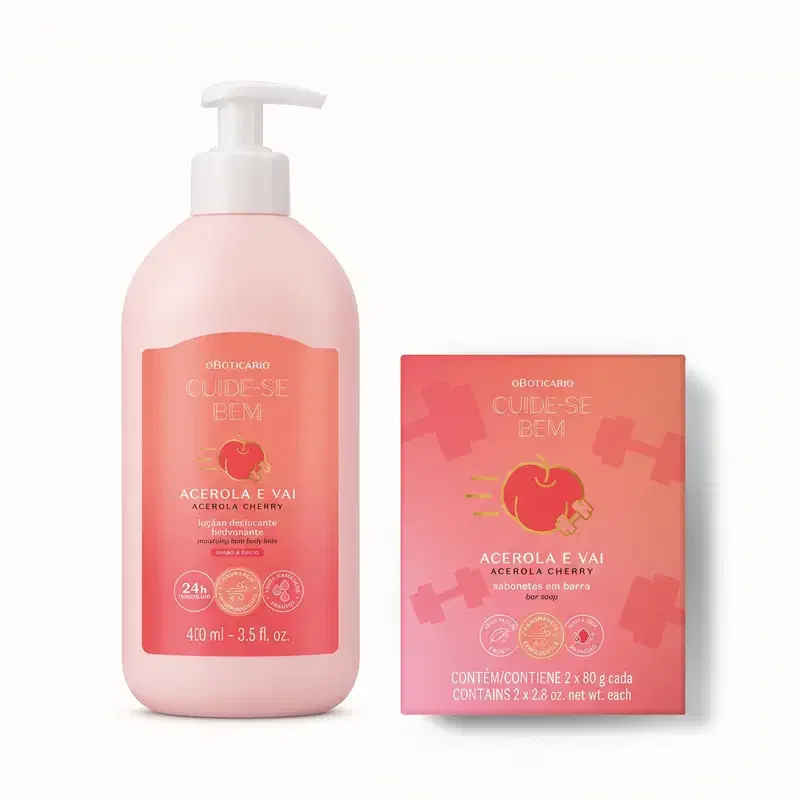 Combo Cuide-se bem Acerola e Vai: Loção Desodorante Hidratante Corporal 400ml + Sabonetes em Barra 2 x 80g
