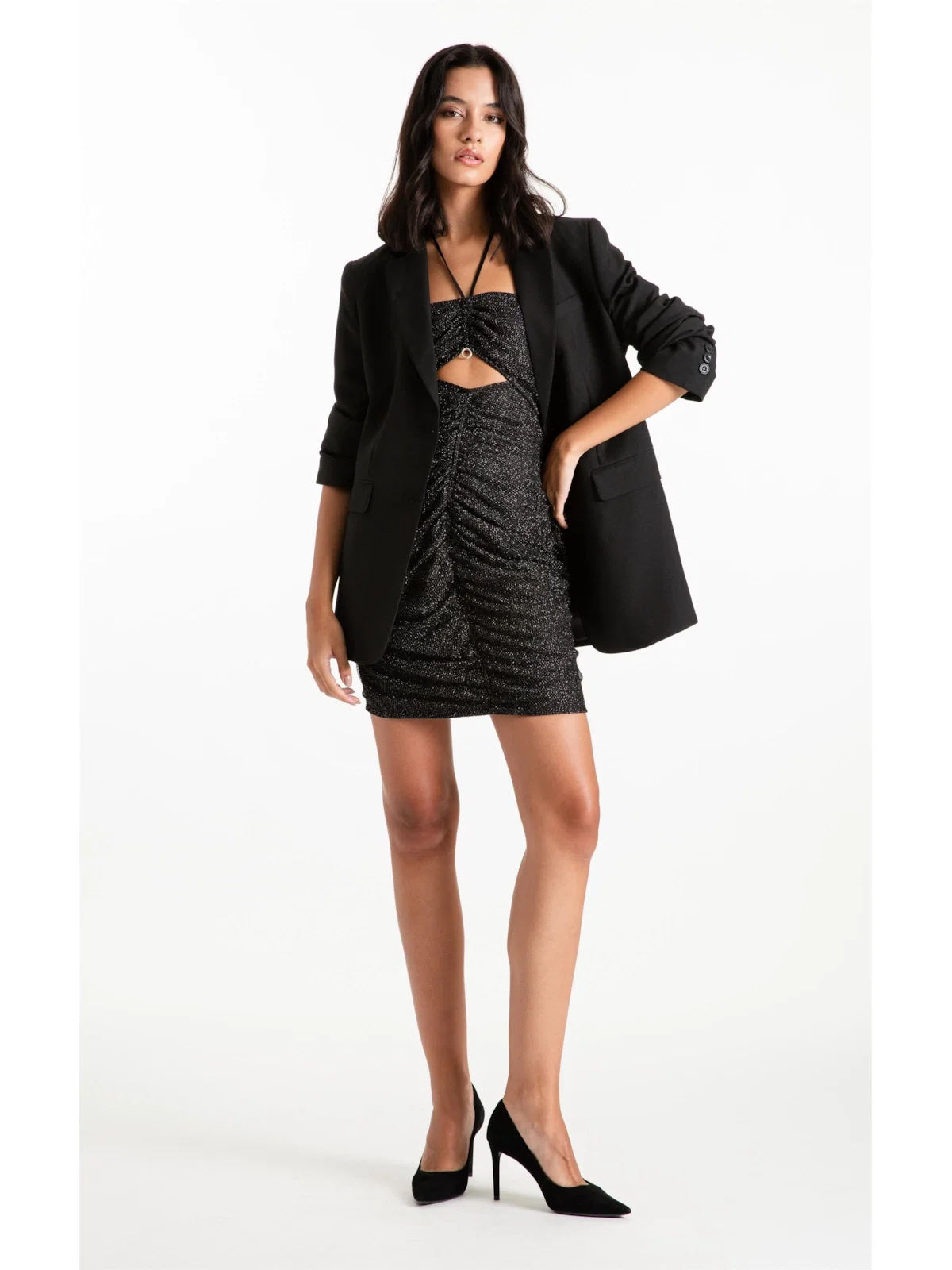 Vestido Fancy Net Lux Draped Preto — imagem 1