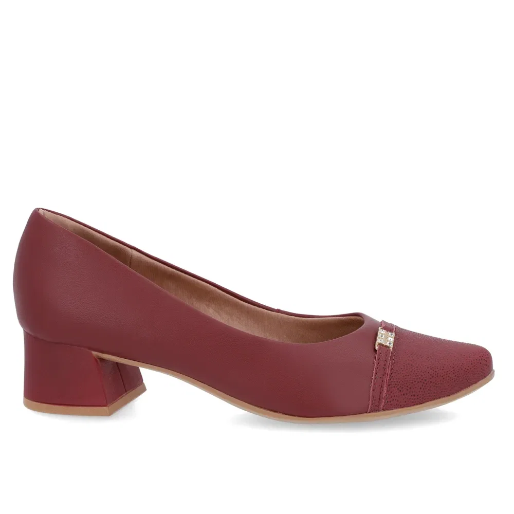 Scarpin Couro Vermelho Salto Bloco Bico Redondo — imagem 1