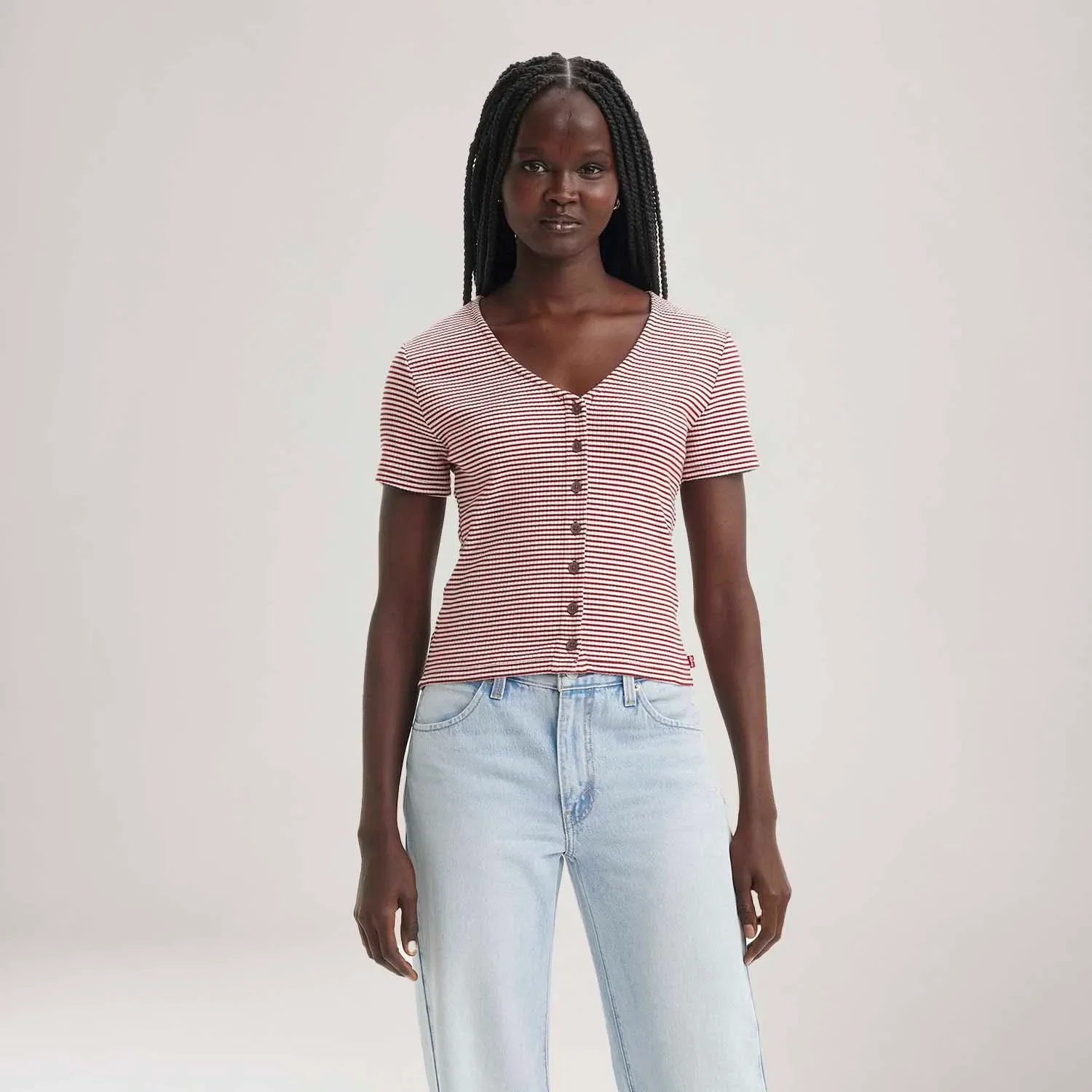 Blusa Levi's® Muse Listrada Vermelha Manga Curta