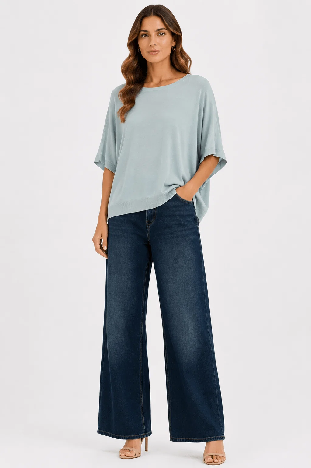 Blusa Tricot Manga 3/4 - Azul — imagem 1