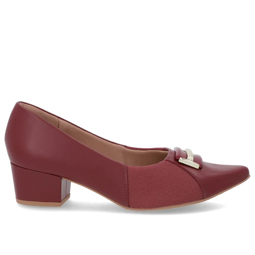 Scarpin Bico Fino Couro Vermelho Detalhe Tecido — imagem 1