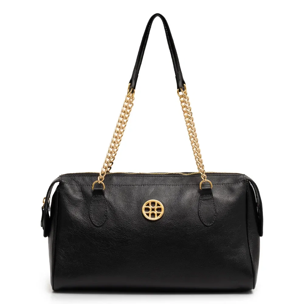 Bolsa Ombro Couro Corrente Preta