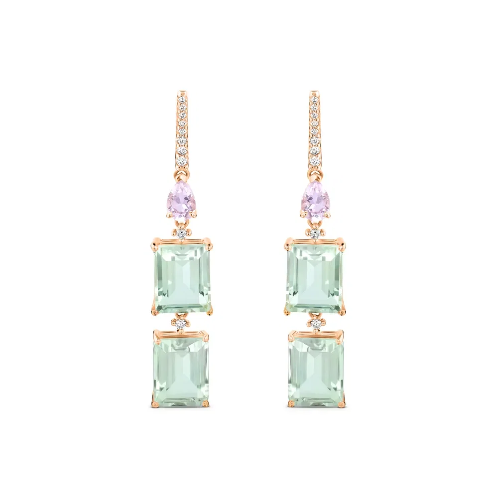 Brinco Reali em Ouro Rosé 18k com Prasiolitas, Quartzo Rosa e Diamantes — imagem 1
