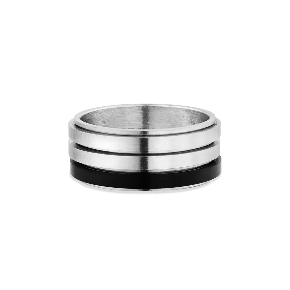 Anel Life Masculino em Aço Prateado e Preto — imagem 1