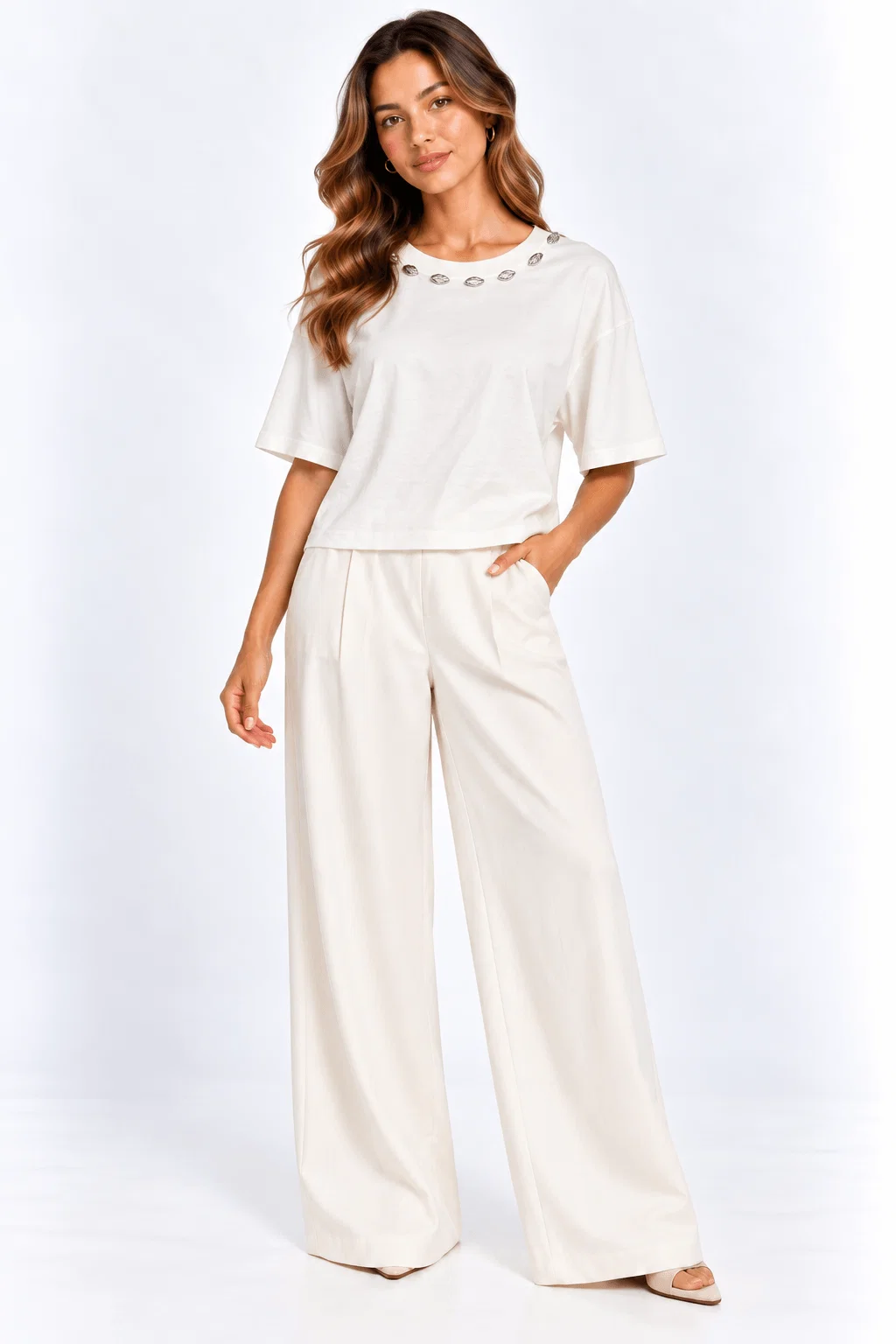 Blusa Manga Curta Detalhe Decote - Branco