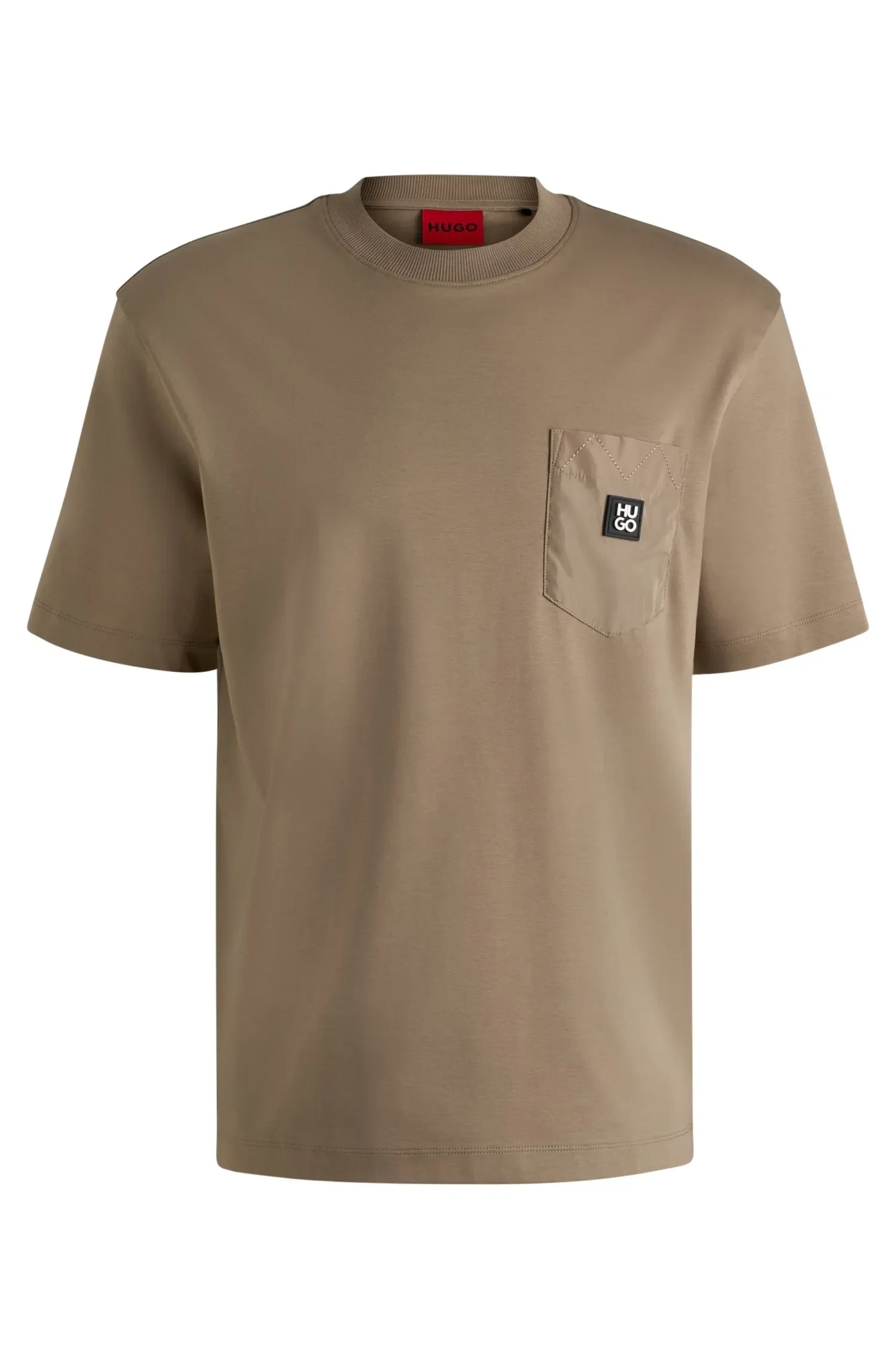 Camiseta De Algodão Interlock Com Bolso Contrastante