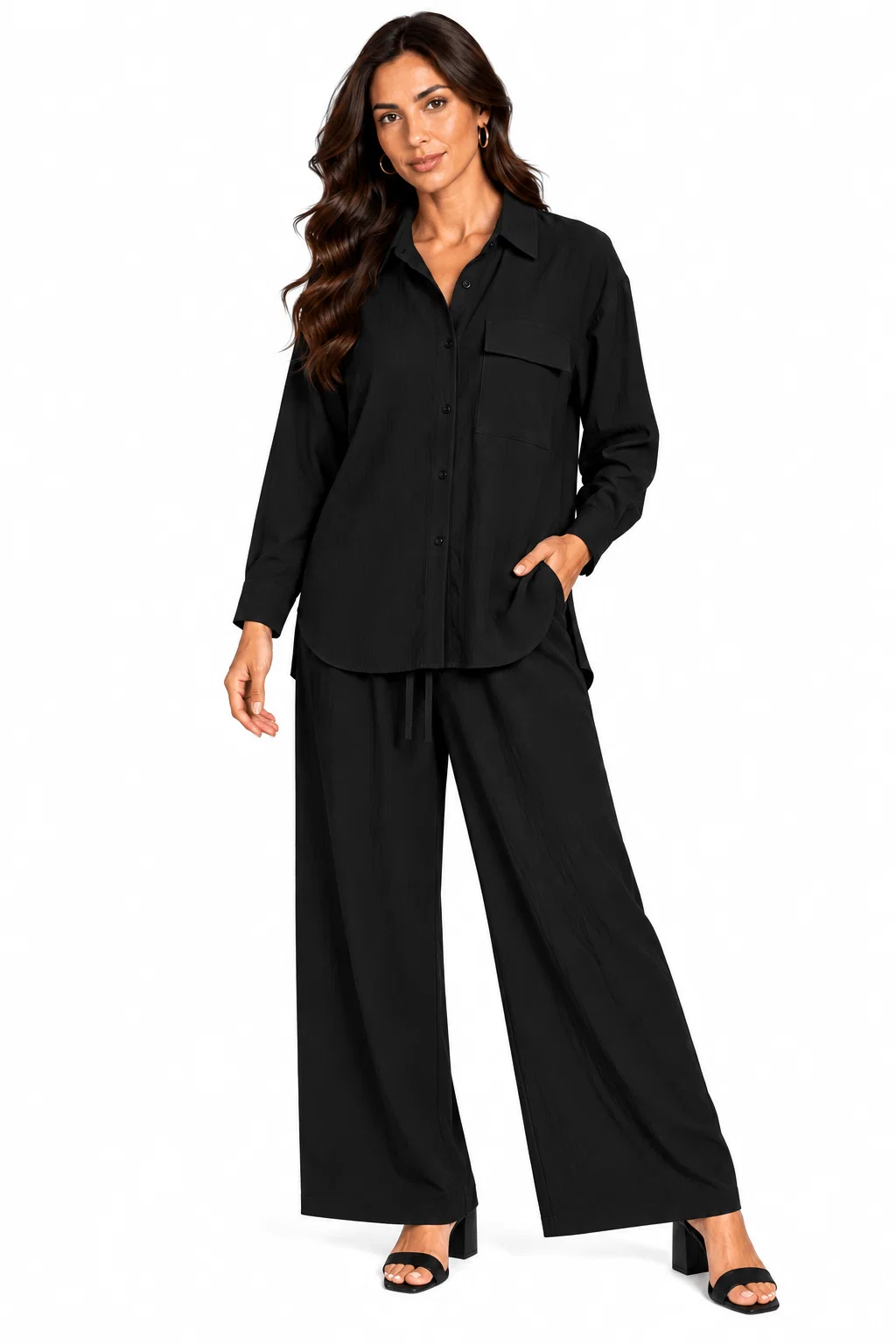 Camisa Manga Longa Com Bolso - Preto