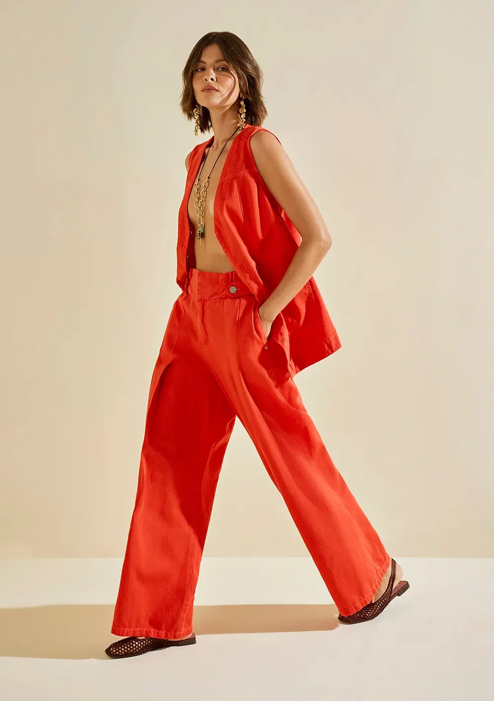 Calça Morena Rosa Wide Alta Vermelho — imagem 1