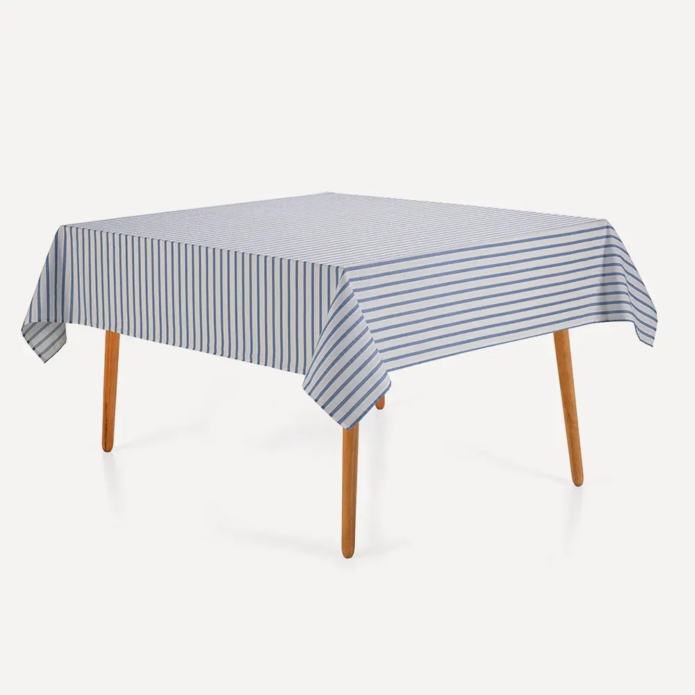 Toalha de Mesa Quadrada 8 Lugares Zaira Branco / Azul