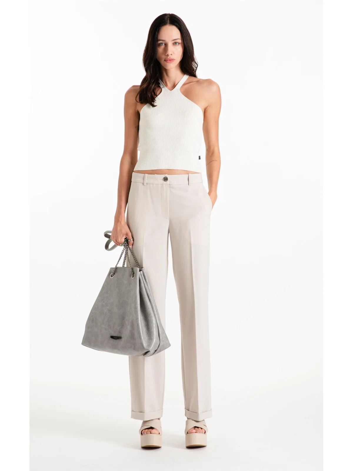 Calça Tailoring Straight Barra Italiana Areia — imagem 1