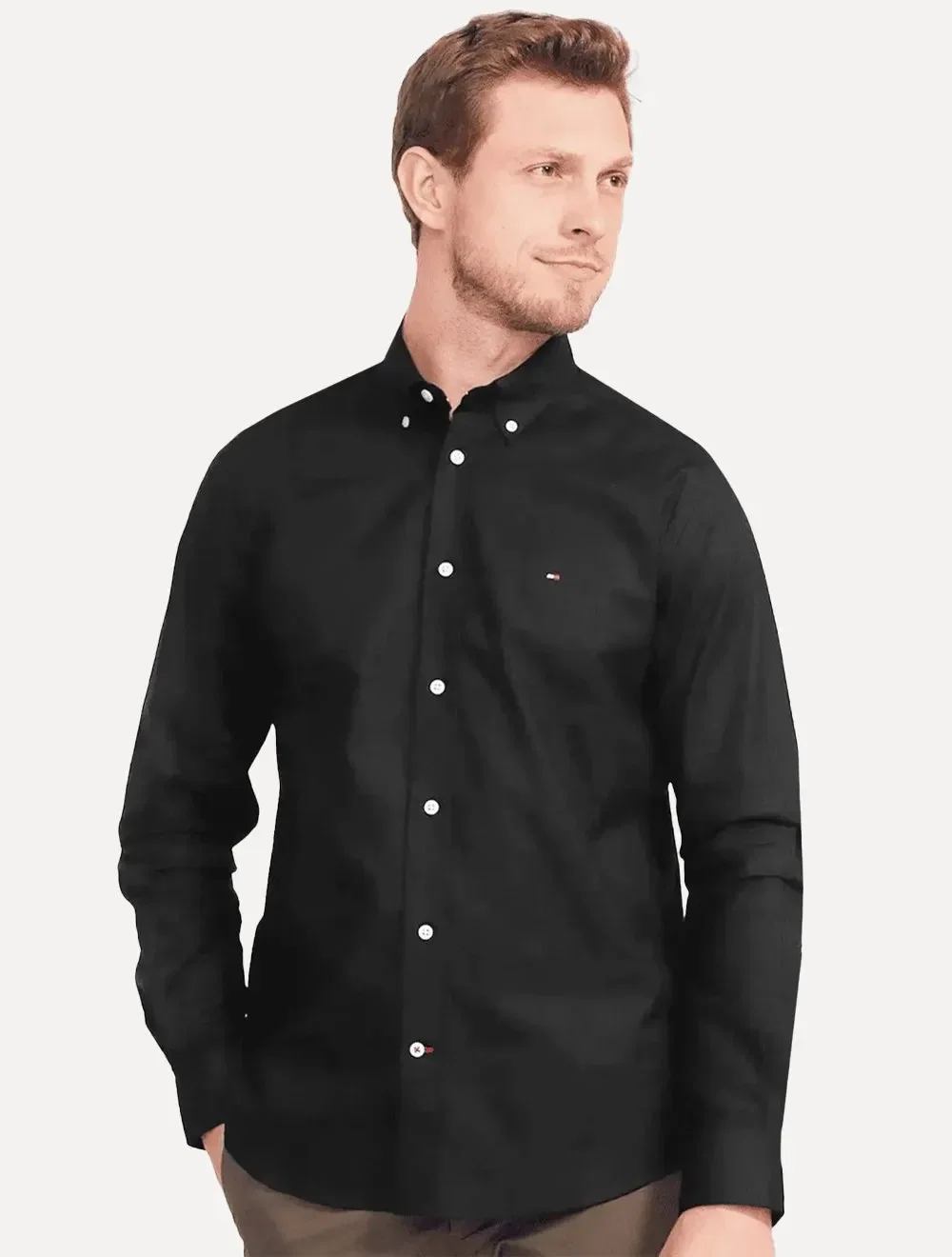 Camisa Tommy Hilfiger Masculina Regular Fit Classic Collar Preta — imagem 1
