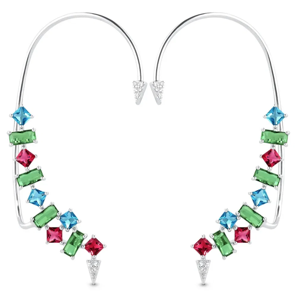Brinco Life Coloré Prata Cristal Verde Rosa e Azul — imagem 1