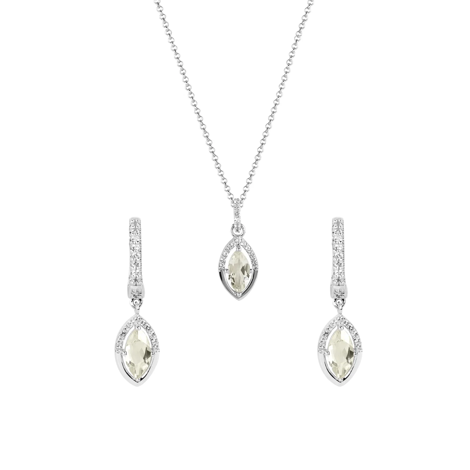 Conjunto Colar e Brinco Happy em Prata 925 com Ametista Verde e Topázio London