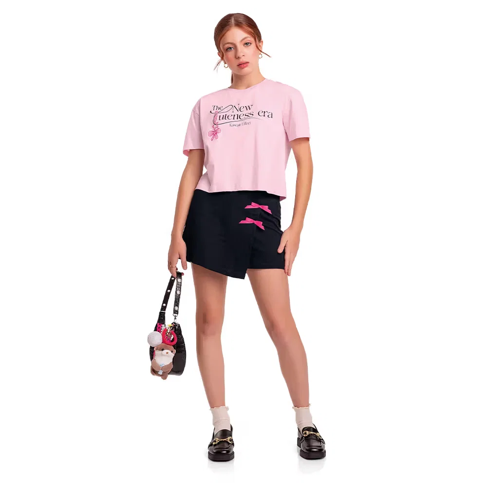 Blusa juvenil estampa laço