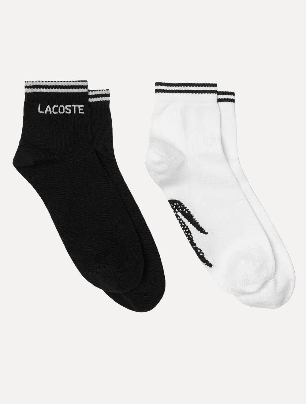 Kit 2 Pares Meia Lacoste | Cano Curto Sport Low Cotton Branca / Preta