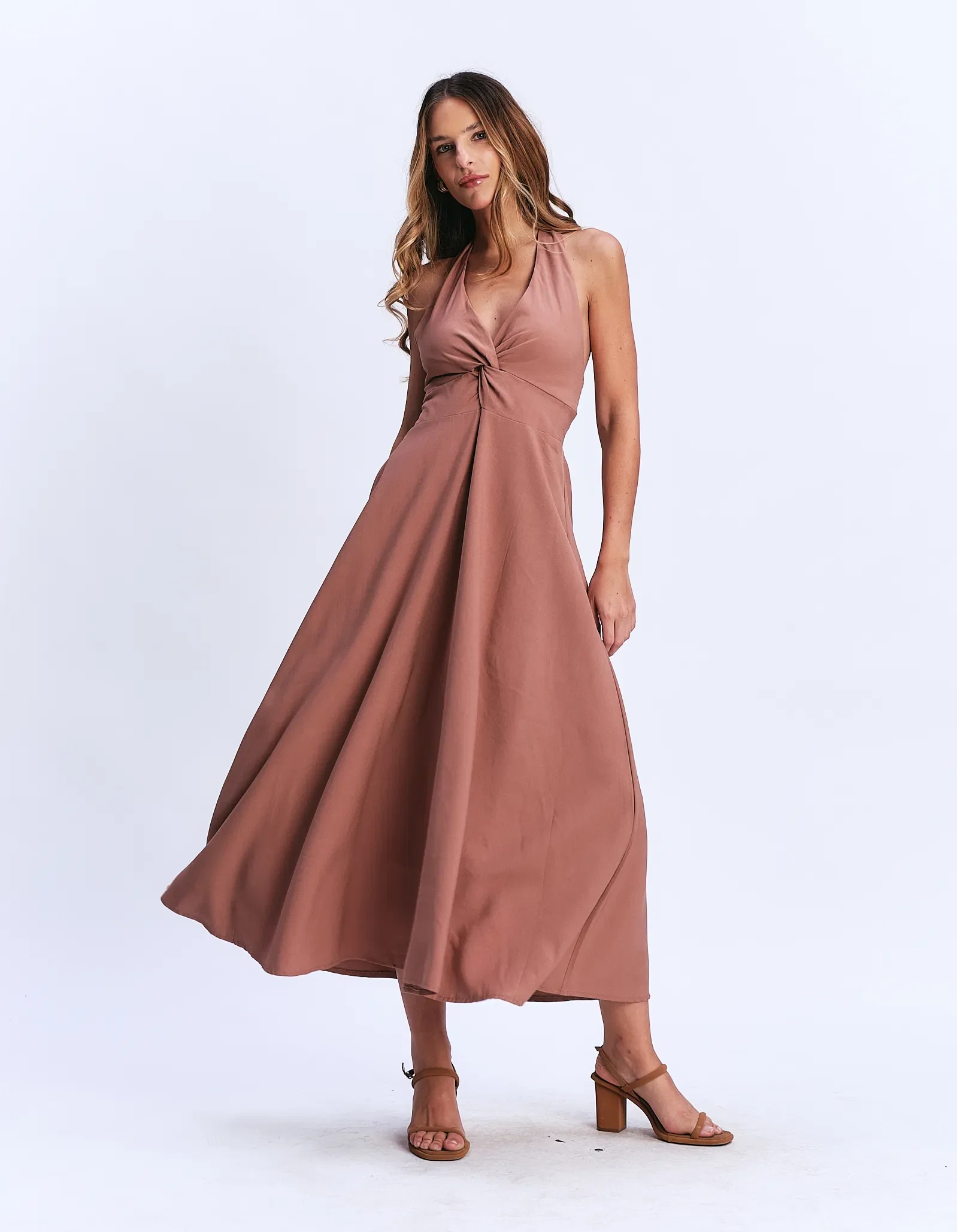 Vestido Frente Única Busto Torção - Marrom — imagem 1