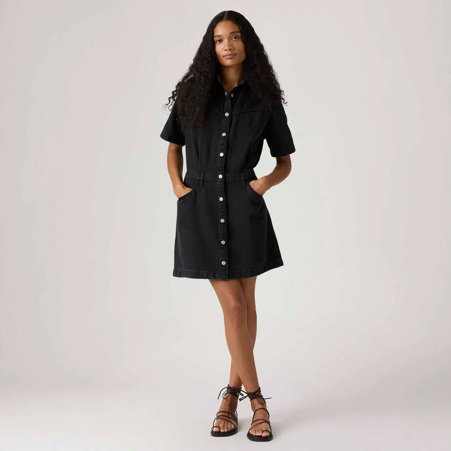Vestido Jeans Levi's® Logan Western Preto Manga Longa