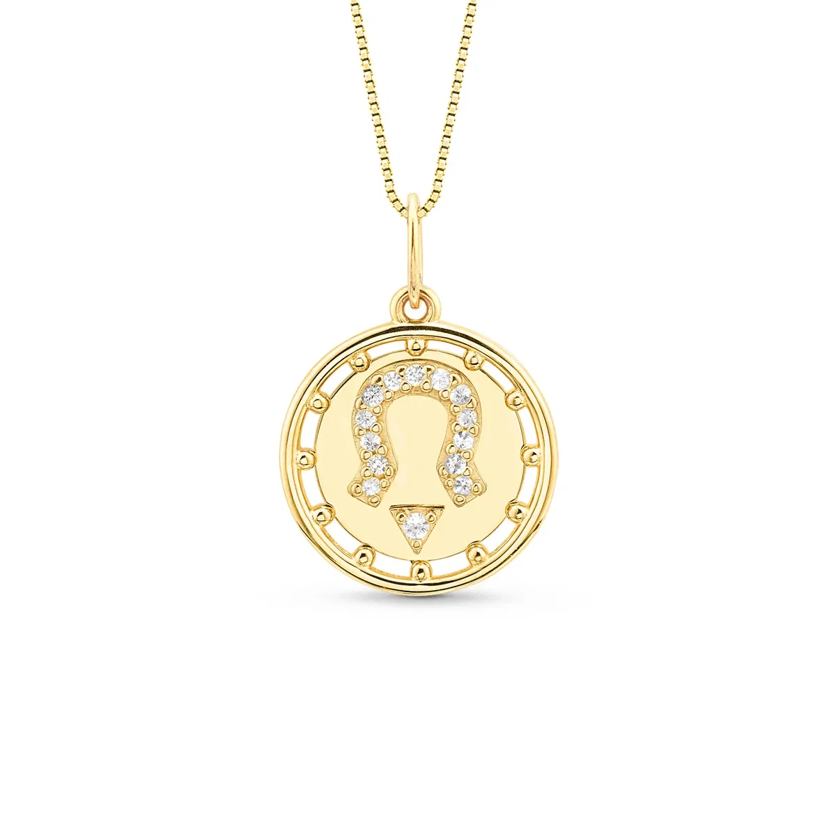 Pingente Medalha Trends Ferradura em Ouro Amarelo 18k com Safiras Incolores, 15mm — imagem 1