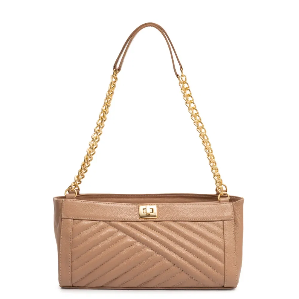 Bolsa Nude Ombro Couro Corrente
