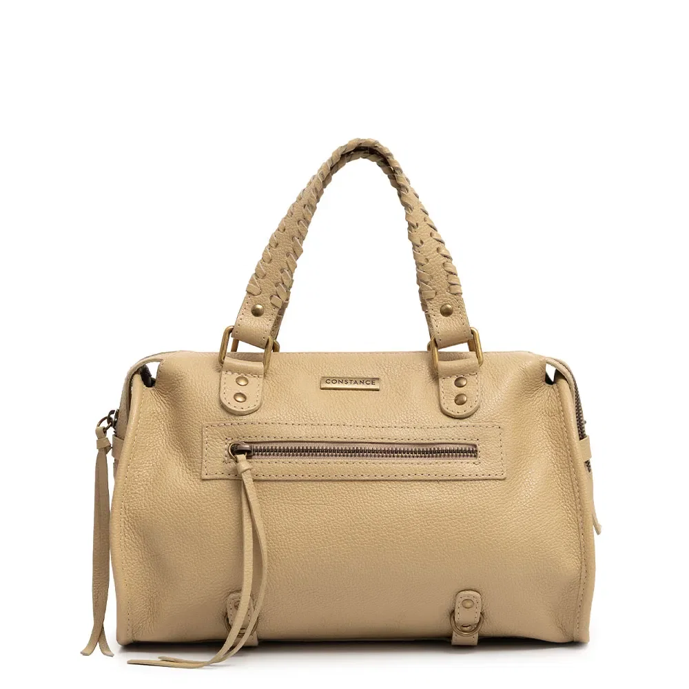 Bolsa Tote Couro Zíper Bege — imagem 1