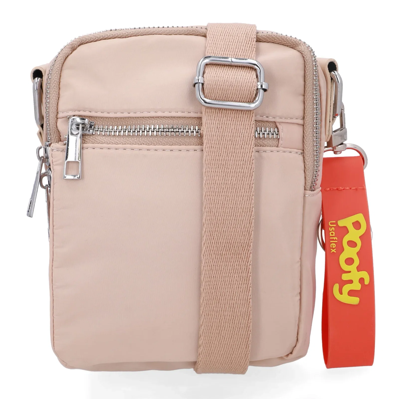 Bolsa Tiracolo Poofy Nylon Bege Zíper — imagem 1
