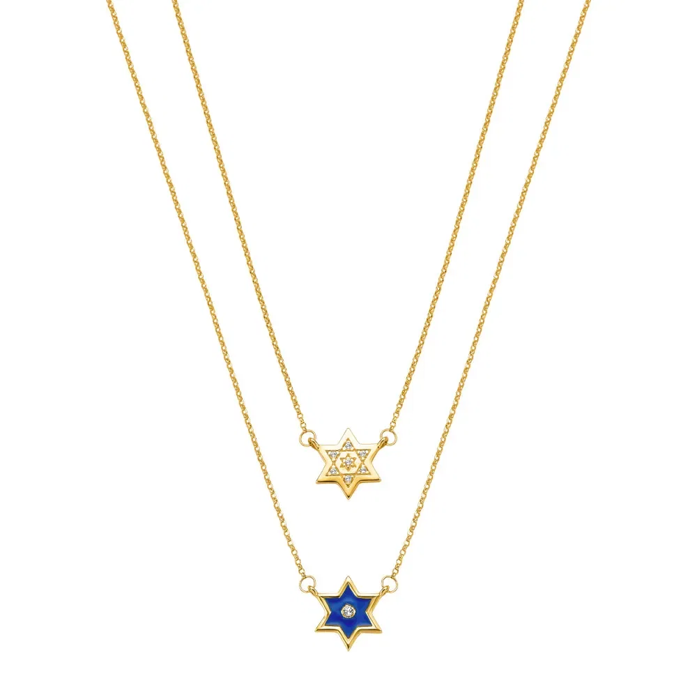 Colar Religioso Estrela de Davi em Ouro Amarelo 18k com Topazios Incolores, 65cm — imagem 1