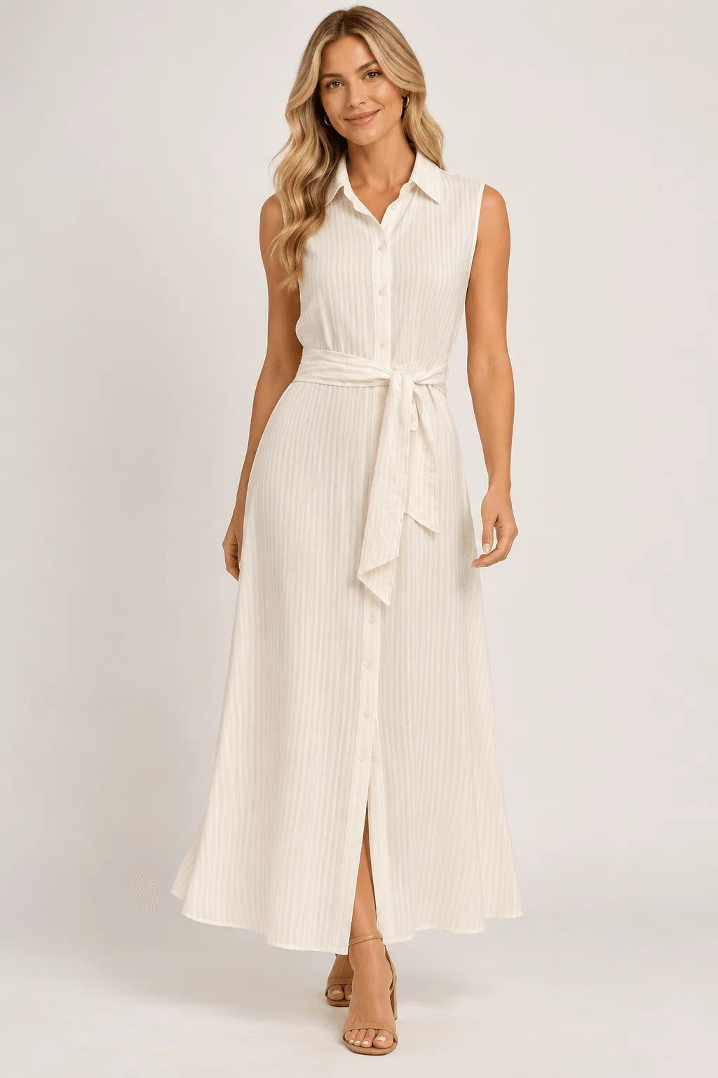 Vestido Midi Gola Botões - Off White